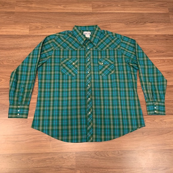 Wrangler Cotton Plaid Cowboy Cut Pearl Snap XXL - Picture 2 of 5